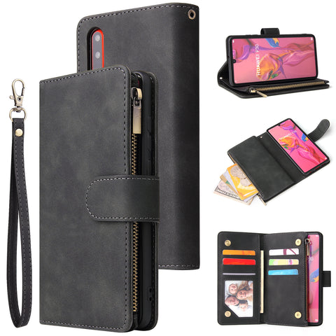 For HUAWEI P30 HUAWEI P30 lite HUAWEI P30 pro Multi-card Bracket Coin Wallet Zipper Mobile Phone PU Leather Phone Case  1 black