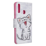 For Samsung A10S/A20S Smartphone Case PU Leather Phone Shell Lovely Cartoon Pattern Card Slots Overall Protection Red lip cat