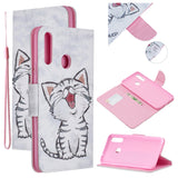 For Samsung A10S/A20S Smartphone Case PU Leather Phone Shell Lovely Cartoon Pattern Card Slots Overall Protection Red lip cat