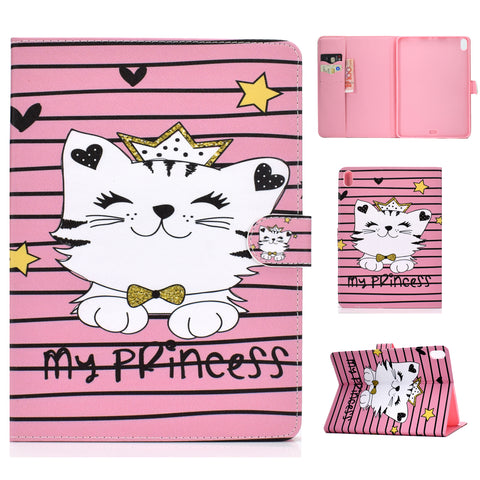 For iPad Pro 11 Laptop Protective Case Smart Stay Color Painted PU Cover with Front Snap Crown cat
