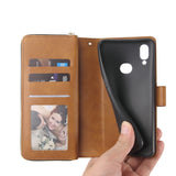 For Samsung A10/A20/A30/A50/A30S/A50S Pu Leather  Mobile Phone Cover Zipper Card Bag + Wrist Strap brown