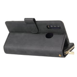 For Samsung A10/A20/A30/A50/A30S/A50S Pu Leather  Mobile Phone Cover Zipper Card Bag + Wrist Strap black