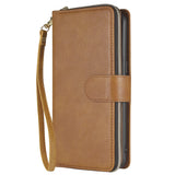 For Samsung A10/A20/A30/A50/A30S/A50S Pu Leather  Mobile Phone Cover Zipper Card Bag + Wrist Strap brown