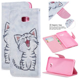 For Samsung J4 Plus/J6 Plus Cartoon Phone Shell Delicate Smartphone Case PU Leather Overall Protective Wallet Design Red lip cat
