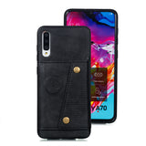 For Samsung A70 Double Buckle Non-slip Shockproof Cell Phone Case with Card Slot Bracket black