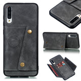 For Samsung A70 Double Buckle Non-slip Shockproof Cell Phone Case with Card Slot Bracket gray