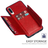 For Samsung A70 Double Buckle Non-slip Shockproof Cell Phone Case with Card Slot Bracket black