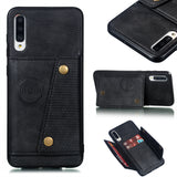 For Samsung A70 Double Buckle Non-slip Shockproof Cell Phone Case with Card Slot Bracket black