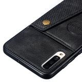 For Samsung A70 Double Buckle Non-slip Shockproof Cell Phone Case with Card Slot Bracket black