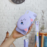 For HUAWEI Y5 2018/Y5 2019 Cellphone Case Mobile Phone Shell Shockproof TPU Cover with Cartoon Cat Pig Panda Coin Purse Lovely Shoulder Starp  Purple