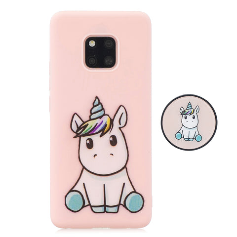 For HUAWEI MATE 20 pro Pure Color Phone Cover Cute Cartoon Phone Case Lightweight Soft TPU Phone Case with Matching Pattern Adjustable Bracket 6