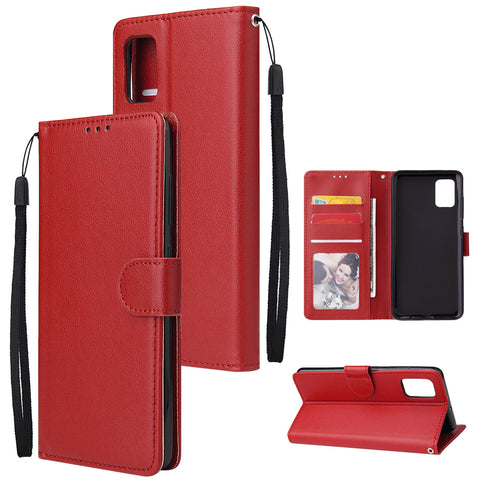 For Samsung A51 Phone Case PU Leather Shell All-round Protection Precise Cutout Wallet Design Cellphone Cover  Red