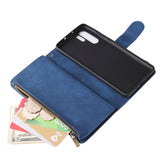 For HUAWEI P30 HUAWEI P30 lite HUAWEI P30 pro Multi-card Bracket Coin Wallet Zipper Mobile Phone PU Leather Phone Case  2 blue