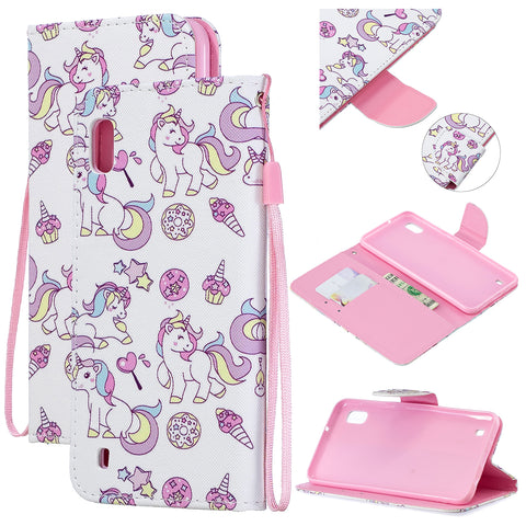 For Samsung A10/A20/A30 Smartphone Case PU Leather Wallet Design Cellphone Cover with Card Holder Stand Available Ice cream unicorn
