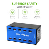 USB Charger 100W 10 Ports USB 20A Smart Phone Desktop Charging Station for 5V 2A for Samsung Xiaomi  blue_European regulations