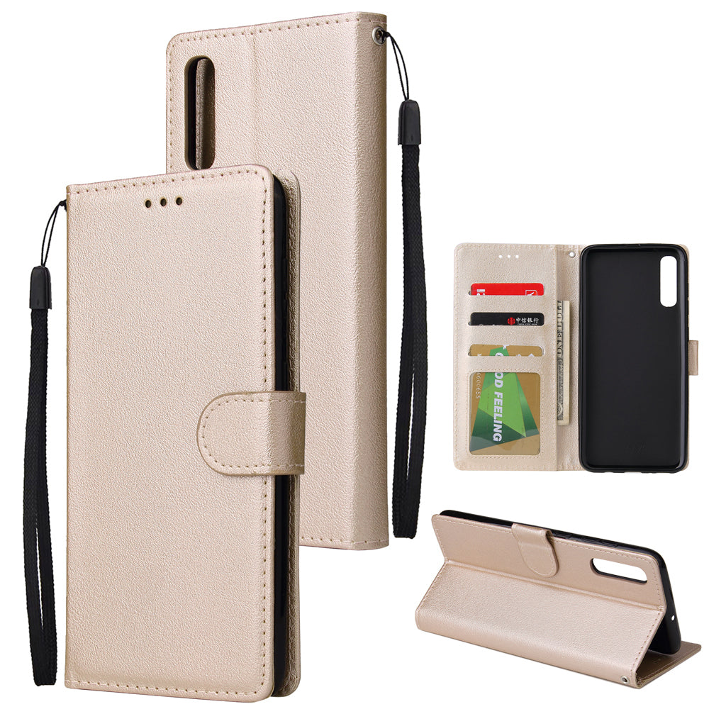 For Samsung A70 Wallet-type PU Leather Protective Phone Case with Buckle & 3 Card Position Gold