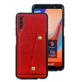 For Samsung A750/A7 2018 Double Buckle Non-slip Shockproof Cell Phone Case with Card Slot Bracket black