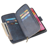 For Samsung A10/A20/A30/A50/A30S/A50S Pu Leather  Mobile Phone Cover Zipper Card Bag + Wrist Strap blue