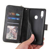 For Samsung A10/A20/A30/A50/A30S/A50S Pu Leather  Mobile Phone Cover Zipper Card Bag + Wrist Strap black