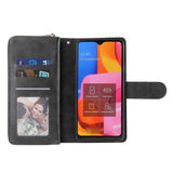 For Samsung A10/A20/A30/A50/A30S/A50S Pu Leather  Mobile Phone Cover Zipper Card Bag + Wrist Strap black