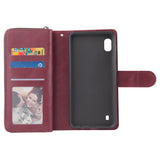 For Samsung A10/A20/A30/A50/A30S/A50S Pu Leather  Mobile Phone Cover Zipper Card Bag + Wrist Strap blue