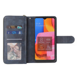 For Samsung A10/A20/A30/A50/A30S/A50S Pu Leather  Mobile Phone Cover Zipper Card Bag + Wrist Strap blue