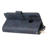 For Samsung A10/A20/A30/A50/A30S/A50S Pu Leather  Mobile Phone Cover Zipper Card Bag + Wrist Strap blue