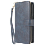 For Samsung A10/A20/A30/A50/A30S/A50S Pu Leather  Mobile Phone Cover Zipper Card Bag + Wrist Strap blue