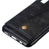 For Samsung A50 Double Buckle Non-slip Shockproof Cell Phone Case with Card Slot Bracket black
