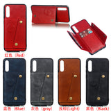 For Samsung A50 Double Buckle Non-slip Shockproof Cell Phone Case with Card Slot Bracket red
