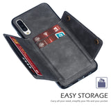 For Samsung A70 Double Buckle Non-slip Shockproof Cell Phone Case with Card Slot Bracket gray