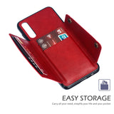 For Samsung A50 Double Buckle Non-slip Shockproof Cell Phone Case with Card Slot Bracket red