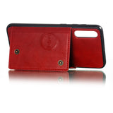 For Samsung A50 Double Buckle Non-slip Shockproof Cell Phone Case with Card Slot Bracket black