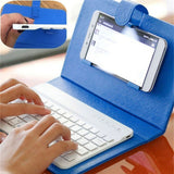 Portable PU Leather Wireless Keyboard Case for iPhone with Bluetooth Keyboard for 4.2-6.8 Inch Phones  pink_Bluetooth keyboard + leather case