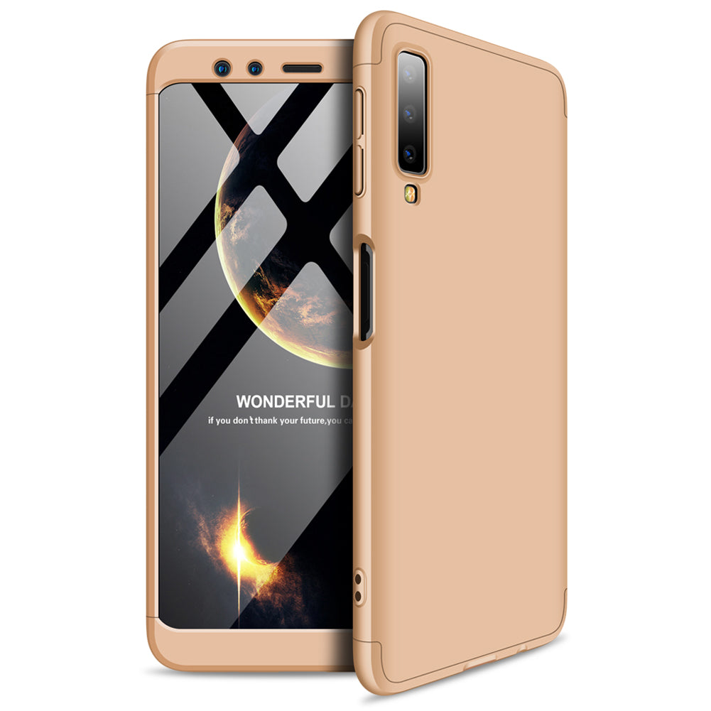 For Samsung A7 2018 3 in 1 360 Degree Non-slip Shockproof Full Protective Case Gold_Samsung A7 2018
