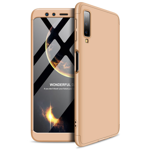 For Samsung A7 2018 3 in 1 360 Degree Non-slip Shockproof Full Protective Case Gold_Samsung A7 2018