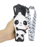 For HUAWEI Y6 2019 Y7 2019 Y9 2019 Cartoon Full Protective TPU Mobile Phone Cover with Mini Coin Purse+Cartoon Hanging Lanyard 4 black pandas
