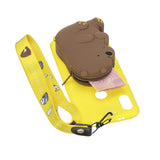 For HUAWEI Y6 2019 Y7 2019 Y9 2019 Cartoon Full Protective TPU Mobile Phone Cover with Mini Coin Purse+Cartoon Hanging Lanyard 1 yellow brown bear