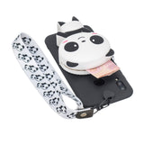 For HUAWEI Y6 2019 Y7 2019 Y9 2019 Cartoon Full Protective TPU Mobile Phone Cover with Mini Coin Purse+Cartoon Hanging Lanyard 4 black pandas