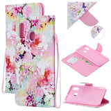 For Samsung A10/A20/A30 Smartphone Case PU Leather Wallet Design Cellphone Cover with Card Holder Stand Available Watercolor flower