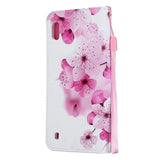 For Samsung A10/A20/A30 Smartphone Case PU Leather Wallet Design Cellphone Cover with Card Holder Stand Available peach blossom