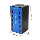 USB Charger 100W 10 Ports USB 20A Smart Phone Desktop Charging Station for 5V 2A for Samsung Xiaomi  blue_European regulations