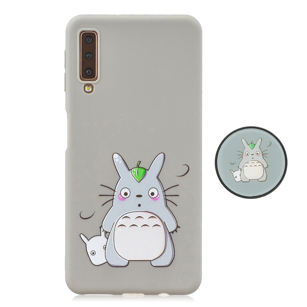 For Samsung A7 2018 A750 Full Cover Protective Phone Case Cartoon Pattern Solid Color TPU Phone Case with Adjustable Bracket 4