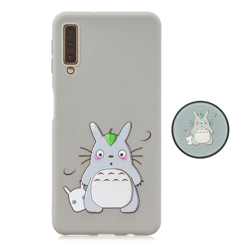 For Samsung A7 2018 A750 Full Cover Protective Phone Case Cartoon Pattern Solid Color TPU Phone Case with Adjustable Bracket 4