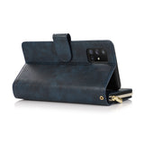 For Samsung A51 5G/A71 5G/Note 10 pro Pu Leather  Mobile Phone Cover Zipper Card Bag + Wrist Strap blue