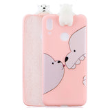 For Huawei Y7 2019 3D Cartoon Lovely Coloured Painted Soft TPU Back Cover Non-slip Shockproof Full Protective Case big face cat