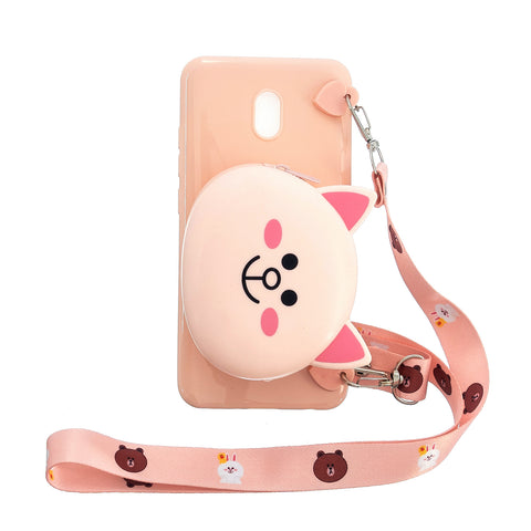 For Redmi 8/Redmi 8A Case Mobile Phone Shell Shockproof Cellphone TPU Cover with Cartoon Cat Pig Panda Coin Purse Lovely Shoulder Starp  Pink