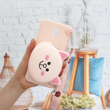 For Redmi 8/Redmi 8A Case Mobile Phone Shell Shockproof Cellphone TPU Cover with Cartoon Cat Pig Panda Coin Purse Lovely Shoulder Starp  Pink