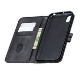 For HUAWEI Y5 2019 Denim Pattern Solid Color Flip Wallet PU Leather Protective Phone Case with Buckle & Bracket black