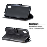 For HUAWEI Y5 2019 Denim Pattern Solid Color Flip Wallet PU Leather Protective Phone Case with Buckle & Bracket black